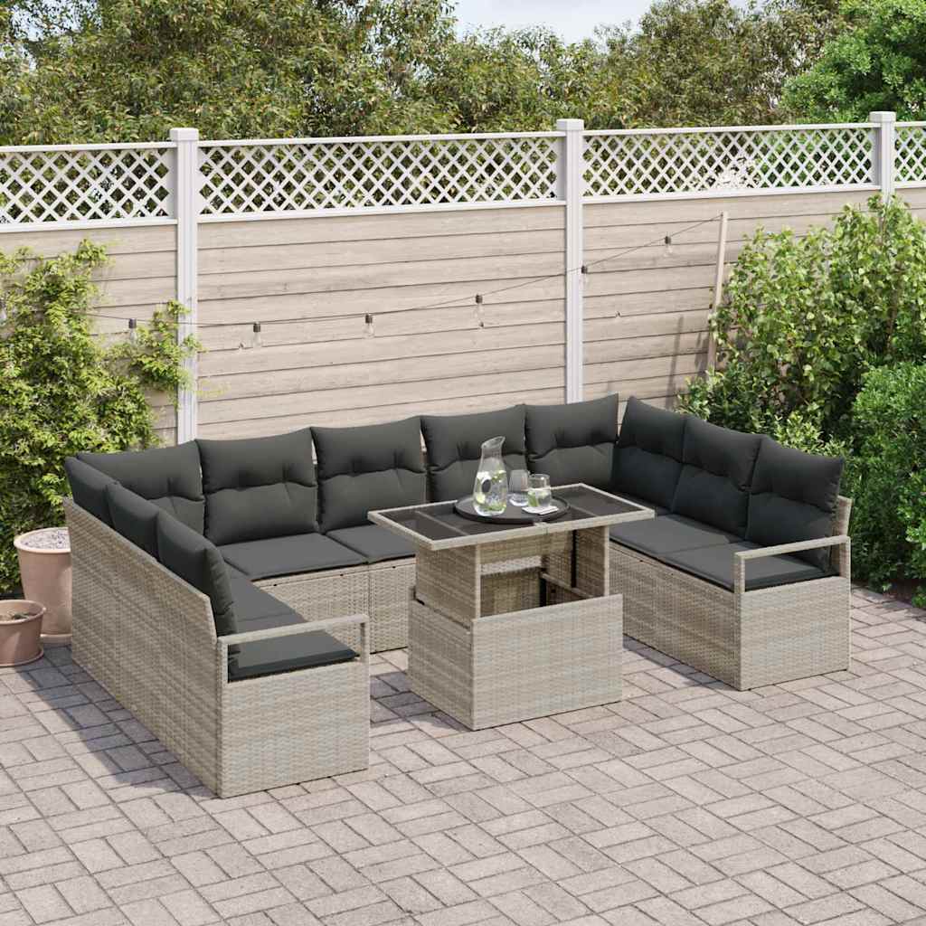 Garten-Sofa-Set mit Speicher 10 pcs Hellgrau Poly Rattan